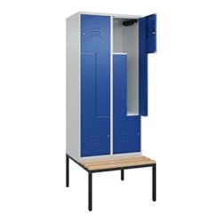 C+P Z-Spind Classic PLUS, Bank, 4 Fächer, 2120x800x815mm, 7035/5010 Verschluss Zylinderschloss Sitzbanktyp untergebaut Material 