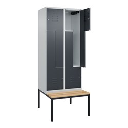 C+P Z-Spind Classic PLUS, Bank, 4 Fächer, 2120x800x815mm, 7035/7016 Verschluss Zylinderschloss Sitzbanktyp untergebaut Material 