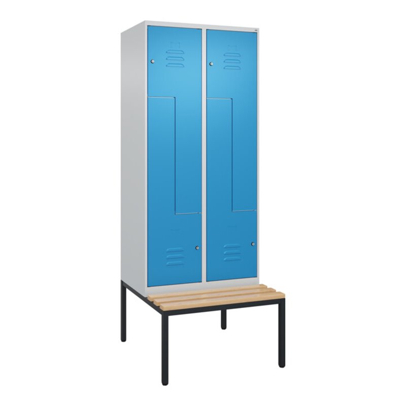 C+P Z-Spind Classic PLUS, Bank, 4 Fächer, 2120x800x815mm, 7035/5012 Verschluss Zylinderschloss Sitzbanktyp untergebaut Material 