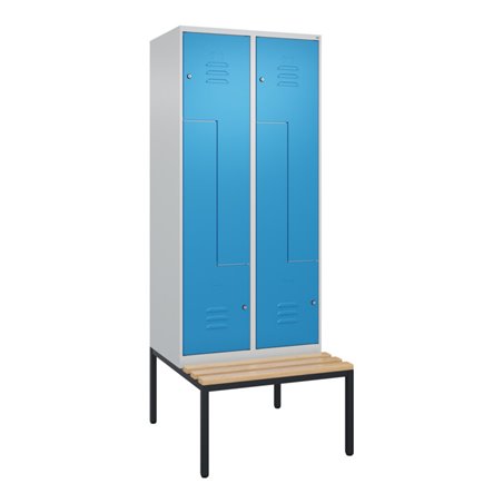 C+P Z-Spind Classic PLUS, Bank, 4 Fächer, 2120x800x815mm, 7035/5012 Verschluss Zylinderschloss Sitzbanktyp untergebaut Material 