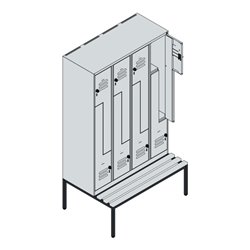 C+P Z-Spind Classic PLUS, Bank, 8 Fächer, 2120x1200x815mm, 7035/0024 Verschluss Zylinderschloss Sitzbanktyp untergebaut Material