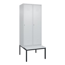C+P Spind Classic PLUS, Bank, 2 Abteile, 2120x800x815mm, 7035/7035 Verschluss Zylinderschloss 4 Garderobenhaken  Dekor Banklatte