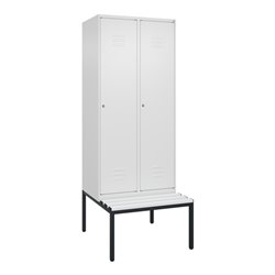 C+P Spind Classic PLUS, Bank, 2 Abteile, 2120x800x815mm, 9016/9016 Verschluss Zylinderschloss 4 Garderobenhaken  Dekor Banklatte