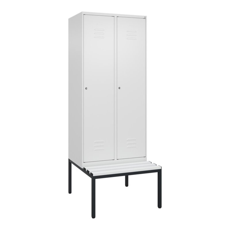 C+P Spind Classic PLUS, Bank, 2 Abteile, 2120x800x815mm, 9016/9016 Verschluss Zylinderschloss 4 Garderobenhaken  Dekor Banklatte