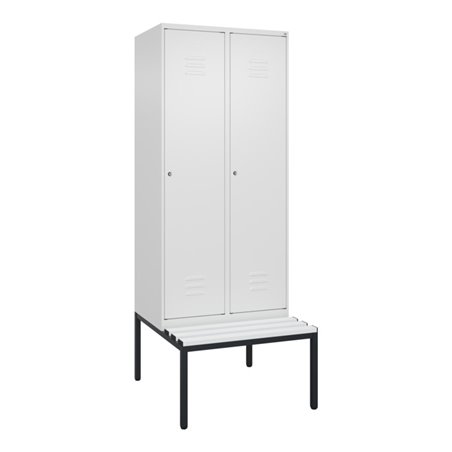 C+P Spind Classic PLUS, Bank, 2 Abteile, 2120x800x815mm, 9016/9016 Verschluss Zylinderschloss 4 Garderobenhaken  Dekor Banklatte