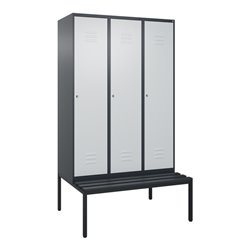 C+P Spind Classic PLUS, Bank, 3 Abteile, 2120x1200x815mm, 7016/7035 Verschluss Zylinderschloss 4 Garderobenhaken  Dekor Banklatt