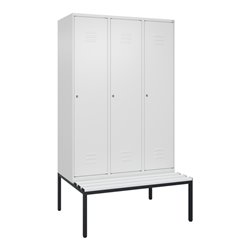 C+P Spind Classic PLUS, Bank, 3 Abteile, 2120x1200x815mm, 9016/9016 Verschluss Zylinderschloss 4 Garderobenhaken  Dekor Banklatt