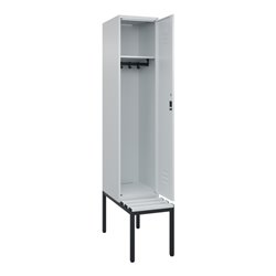 C+P Spind Classic PLUS, Bank, 1 Abteil, 2120x400x815mm, 7035/7035 Verschluss Zylinderschloss 4 Garderobenhaken  Dekor Banklatten