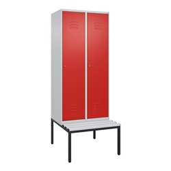 C+P Spind Classic PLUS, Bank, 2 Abteile, 2120x800x815mm, 7035/3020 Verschluss Zylinderschloss 4 Garderobenhaken  Dekor Banklatte