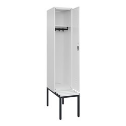 C+P Spind Classic PLUS, Bank, 1 Abteil, 2120x400x815mm, 9016/9016 Verschluss Zylinderschloss 4 Garderobenhaken  Dekor Banklatten