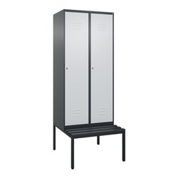 C+P Spind Classic PLUS, Bank, 2 Abteile, 2120x800x815mm, 7016/7035 Verschluss Zylinderschloss 4 Garderobenhaken  Dekor Banklatte