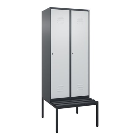 C+P Spind Classic PLUS, Bank, 2 Abteile, 2120x800x815mm, 7016/7035 Verschluss Zylinderschloss 4 Garderobenhaken  Dekor Banklatte