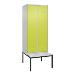 C+P Spind Classic PLUS, Bank, 2 Abteile, 2120x800x815mm, 7035/0024 Verschluss Zylinderschloss 4 Garderobenhaken  Dekor Banklatte