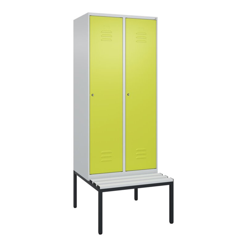 C+P Spind Classic PLUS, Bank, 2 Abteile, 2120x800x815mm, 7035/0024 Verschluss Zylinderschloss 4 Garderobenhaken  Dekor Banklatte