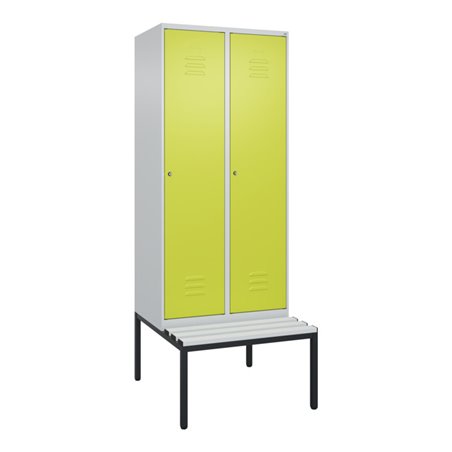 C+P Spind Classic PLUS, Bank, 2 Abteile, 2120x800x815mm, 7035/0024 Verschluss Zylinderschloss 4 Garderobenhaken  Dekor Banklatte