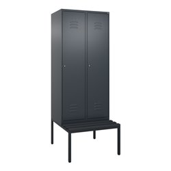 C+P Spind Classic PLUS, Bank, 2 Abteile, 2120x800x815mm, 7016/7016 Verschluss Zylinderschloss 4 Garderobenhaken  Dekor Banklatte
