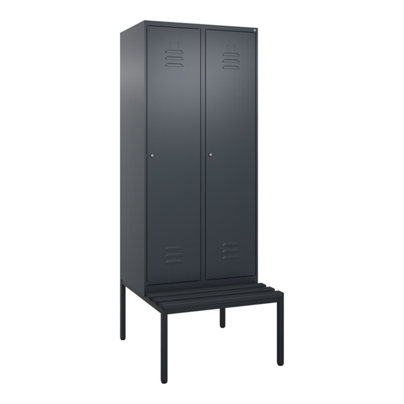 C+P Spind Classic PLUS, Bank, 2 Abteile, 2120x800x815mm, 7016/7016 Verschluss Zylinderschloss 4 Garderobenhaken  Dekor Banklatte