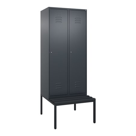 C+P Spind Classic PLUS, Bank, 2 Abteile, 2120x800x815mm, 7016/7016 Verschluss Zylinderschloss 4 Garderobenhaken  Dekor Banklatte