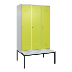C+P Spind Classic PLUS, Bank, 3 Abteile, 2120x1200x815mm, 7035/0024 Verschluss Zylinderschloss 4 Garderobenhaken  Dekor Banklatt