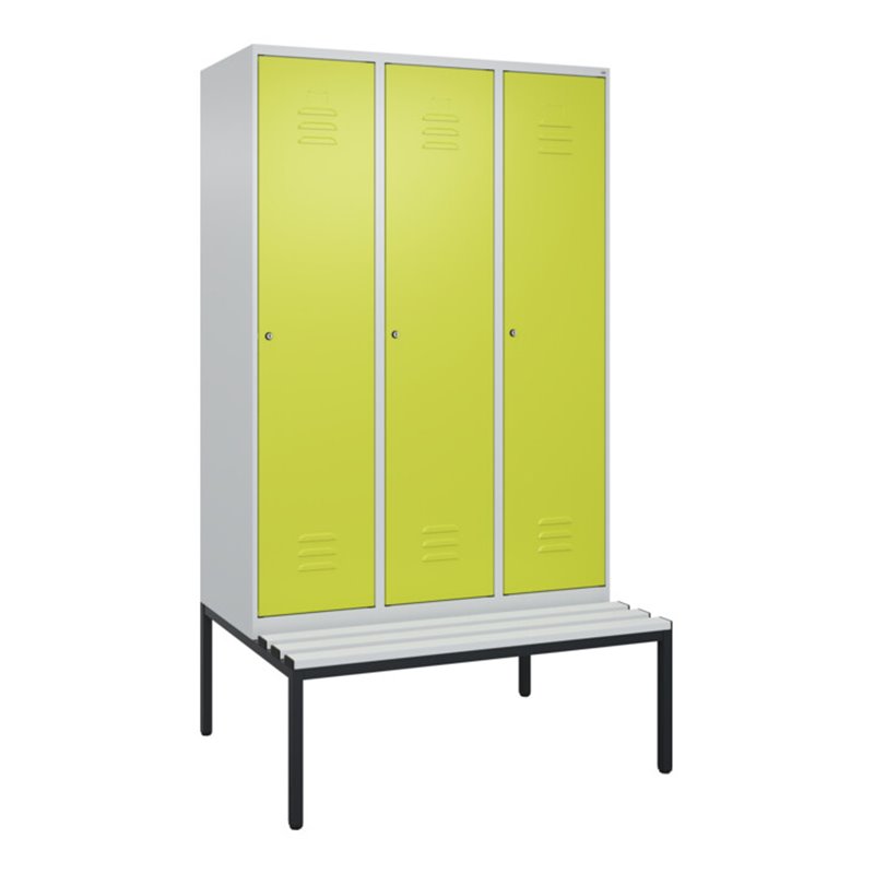C+P Spind Classic PLUS, Bank, 3 Abteile, 2120x1200x815mm, 7035/0024 Verschluss Zylinderschloss 4 Garderobenhaken  Dekor Banklatt