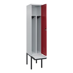 C+P Spind Classic PLUS, Bank, 1 Abteil, 2120x400x815mm, 7035/3003 Verschluss Zylinderschloss 4 Garderobenhaken Trennwand mittig 