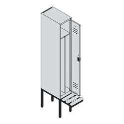 C+P Spind Classic PLUS, Bank, 1 Abteil, 2120x300x815mm, 7035/5010 Verschluss Zylinderschloss 4 Garderobenhaken Trennwand mittig 
