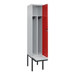 C+P Spind Classic PLUS, Bank, 1 Abteil, 2120x400x815mm, 7035/3020 Verschluss Zylinderschloss 4 Garderobenhaken Trennwand mittig 