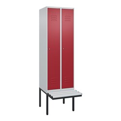 C+P Spind Classic PLUS, Bank, 2 Abteile, 2120x600x815mm, 7035/3003 Verschluss Zylinderschloss 4 Garderobenhaken Trennwand mittig