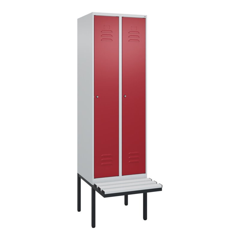 C+P Spind Classic PLUS, Bank, 2 Abteile, 2120x600x815mm, 7035/3003 Verschluss Zylinderschloss 4 Garderobenhaken Trennwand mittig