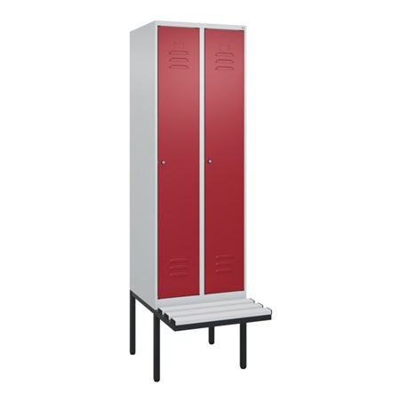 C+P Spind Classic PLUS, Bank, 2 Abteile, 2120x600x815mm, 7035/3003 Verschluss Zylinderschloss 4 Garderobenhaken Trennwand mittig