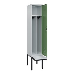 C+P Spind Classic PLUS, Bank, 1 Abteil, 2120x400x815mm, 7035/6011 Verschluss Zylinderschloss 4 Garderobenhaken Trennwand mittig 