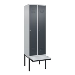 C+P Spind Classic PLUS, Bank, 2 Abteile, 2120x600x815mm, 7035/7016 Verschluss Zylinderschloss 4 Garderobenhaken Trennwand mittig
