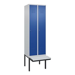 C+P Spind Classic PLUS, Bank, 2 Abteile, 2120x600x815mm, 7035/5010 Verschluss Zylinderschloss 4 Garderobenhaken Trennwand mittig