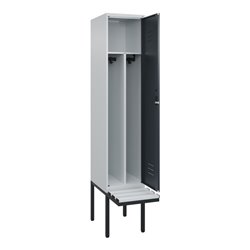 C+P Spind Classic PLUS, Bank, 1 Abteil, 2120x400x815mm, 7035/7016 Verschluss Zylinderschloss 4 Garderobenhaken Trennwand mittig 