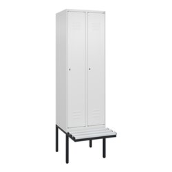 C+P Spind Classic PLUS, Bank, 2 Abteile, 2120x600x815mm, 9016/9016 Verschluss Zylinderschloss 4 Garderobenhaken Trennwand mittig