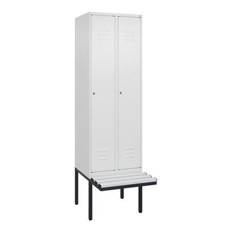 C+P Spind Classic PLUS, Bank, 2 Abteile, 2120x600x815mm, 9016/9016 Verschluss Zylinderschloss 4 Garderobenhaken Trennwand mittig