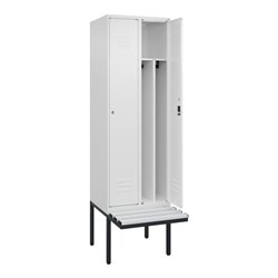 C+P Spind Classic PLUS, Bank, 2 Abteile, 2120x600x815mm, 9016/9016 Verschluss Zylinderschloss 4 Garderobenhaken Trennwand mittig