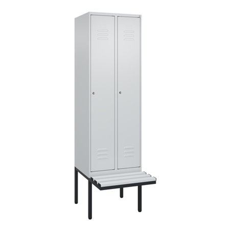 C+P Spind Classic PLUS, Bank, 2 Abteile, 2120x600x815mm, 7035/7035 Verschluss Zylinderschloss 4 Garderobenhaken Trennwand mittig