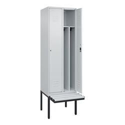 C+P Spind Classic PLUS, Bank, 2 Abteile, 2120x600x815mm, 7035/7035 Verschluss Zylinderschloss 4 Garderobenhaken Trennwand mittig