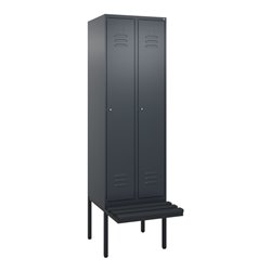 C+P Spind Classic PLUS, Bank, 2 Abteile, 2120x600x815mm, 7016/7016 Verschluss Zylinderschloss 4 Garderobenhaken Trennwand mittig
