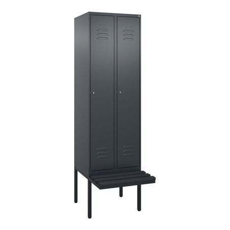 C+P Spind Classic PLUS, Bank, 2 Abteile, 2120x600x815mm, 7016/7016 Verschluss Zylinderschloss 4 Garderobenhaken Trennwand mittig