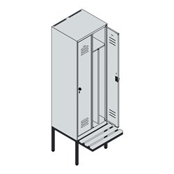 C+P Spind Classic PLUS, Bank, 2 Abteile, 2120x600x815mm, 7016/7016 Verschluss Zylinderschloss 4 Garderobenhaken Trennwand mittig