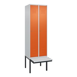 C+P Spind Classic PLUS, Bank, 2 Abteile, 2120x600x815mm, 7035/2004 Verschluss Zylinderschloss 4 Garderobenhaken Trennwand mittig