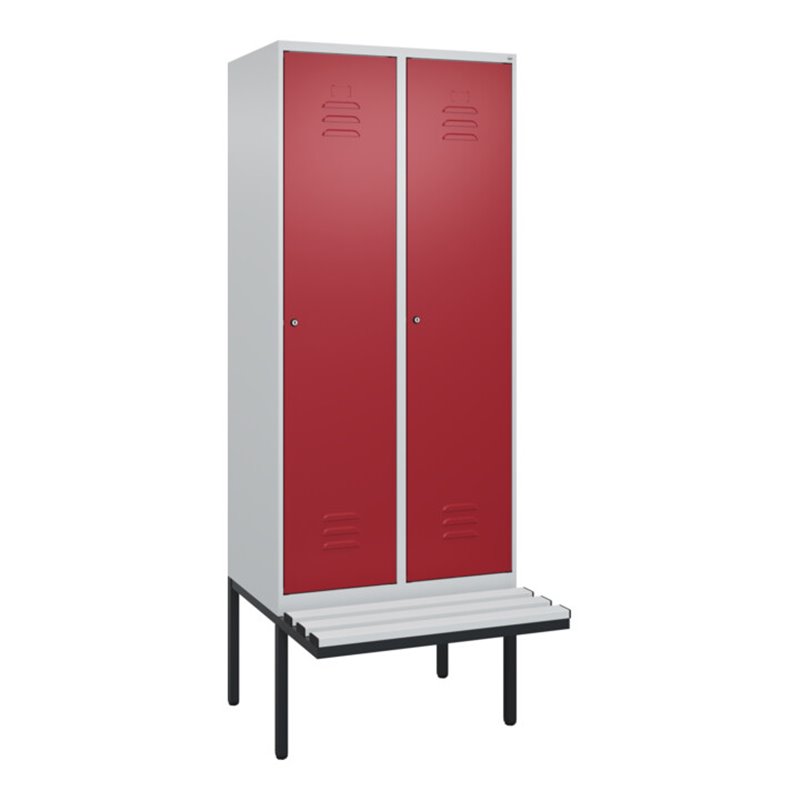 C+P Spind Classic PLUS, Bank, 2 Abteile, 2120x800x815mm, 7035/3003 Verschluss Zylinderschloss 4 Garderobenhaken Trennwand mittig