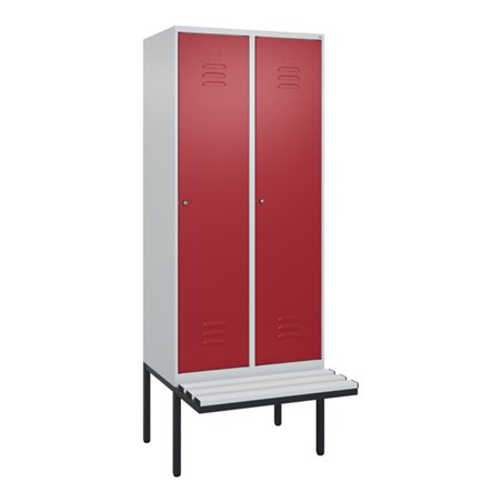 C+P Spind Classic PLUS, Bank, 2 Abteile, 2120x800x815mm, 7035/3003 Verschluss Zylinderschloss 4 Garderobenhaken Trennwand mittig