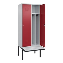 C+P Spind Classic PLUS, Bank, 2 Abteile, 2120x800x815mm, 7035/3003 Verschluss Zylinderschloss 4 Garderobenhaken Trennwand mittig