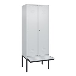 C+P Spind Classic PLUS, Bank, 2 Abteile, 2120x800x815mm, 7035/7035 Verschluss Zylinderschloss 4 Garderobenhaken Trennwand mittig