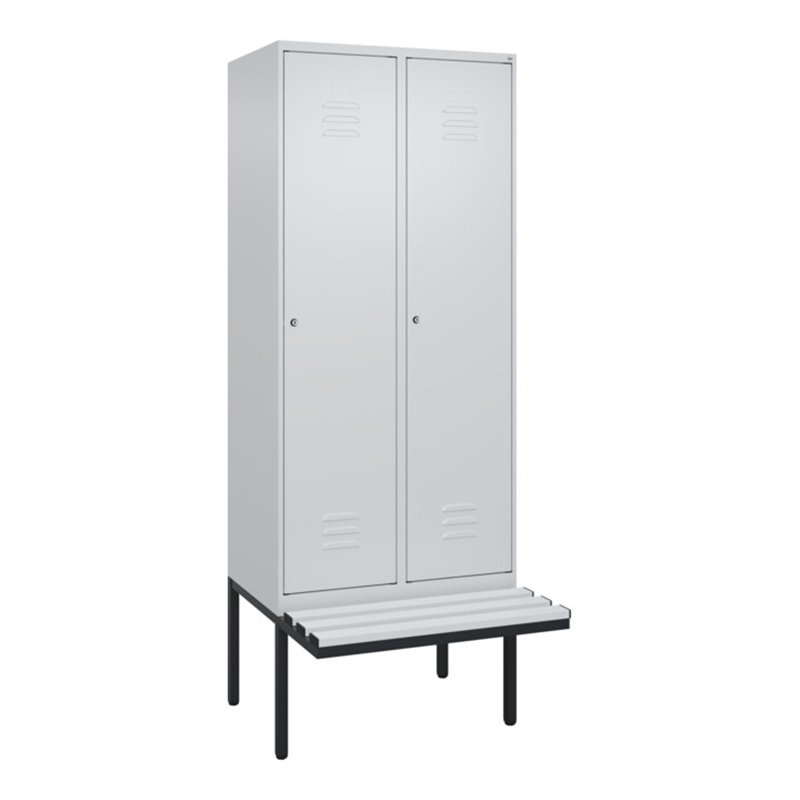 C+P Spind Classic PLUS, Bank, 2 Abteile, 2120x800x815mm, 7035/7035 Verschluss Zylinderschloss 4 Garderobenhaken Trennwand mittig