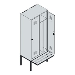 C+P Spind Classic PLUS, Bank, 2 Abteile, 2120x800x815mm, 7035/5010 Verschluss Zylinderschloss 4 Garderobenhaken Trennwand mittig