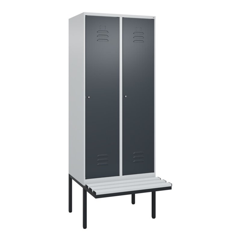 C+P Spind Classic PLUS, Bank, 2 Abteile, 2120x800x815mm, 7035/7016 Verschluss Zylinderschloss 4 Garderobenhaken Trennwand mittig
